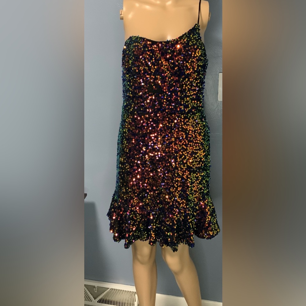 Selfie Leslie Red Orange Sequin Mini dress